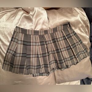 Garage Pleated Plaid Skirt in Beige and Black